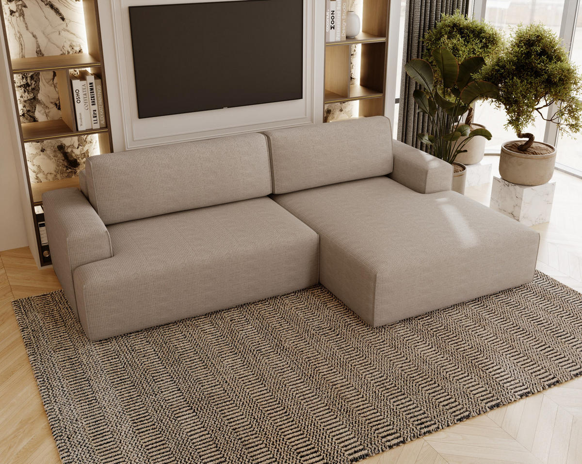 ECKSOFA L-Form 270 cm Boston mit Bettkasten, Schlaffunktion, Rechts, Beige - Beige, Holz (270/165cm) - Emporius