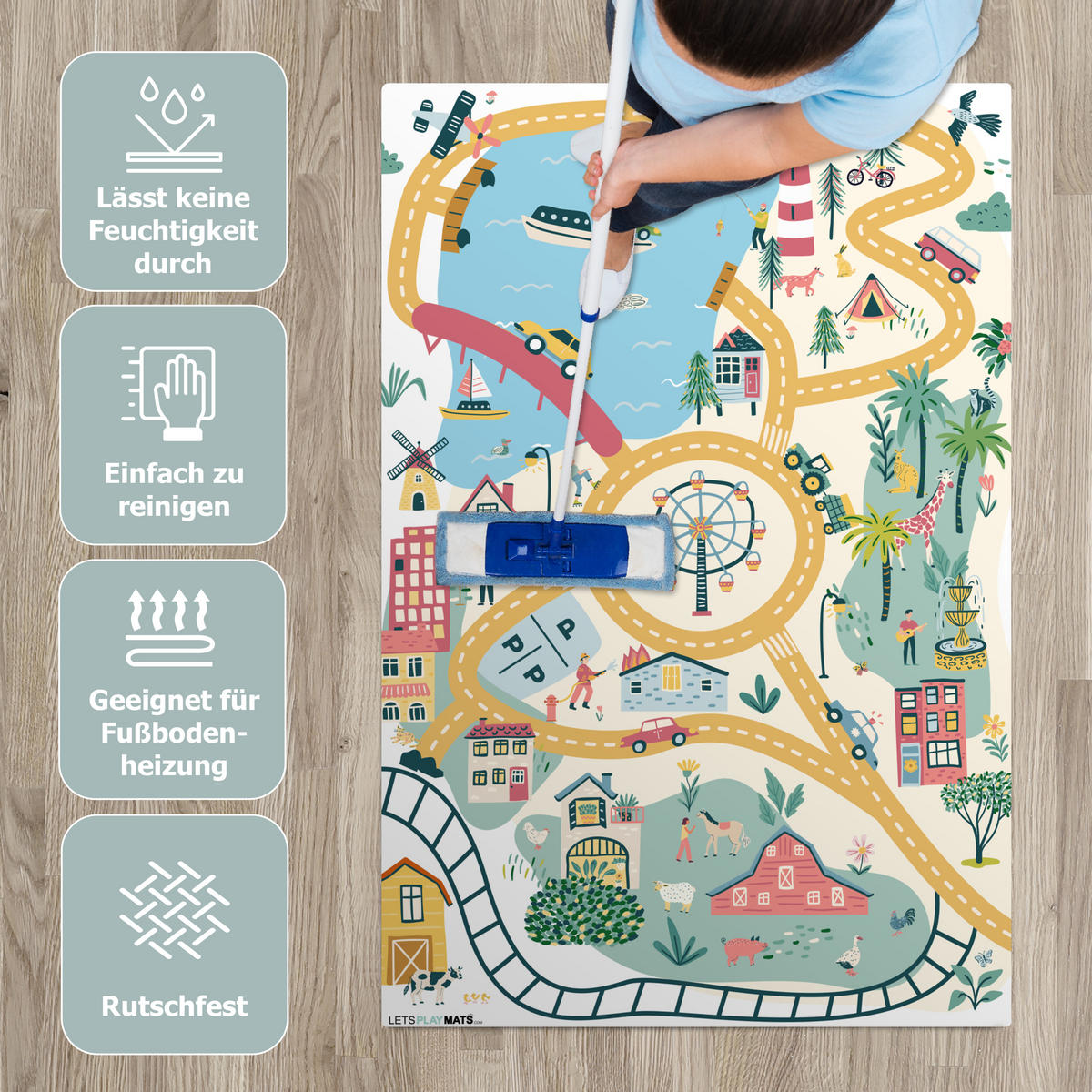 KINDERTEPPICH Riesenrad - Stadt - Tiere - Auto - Kinder 70x105 cm - Multicolor, Kunststoff (70/105cm) - MuchoWow