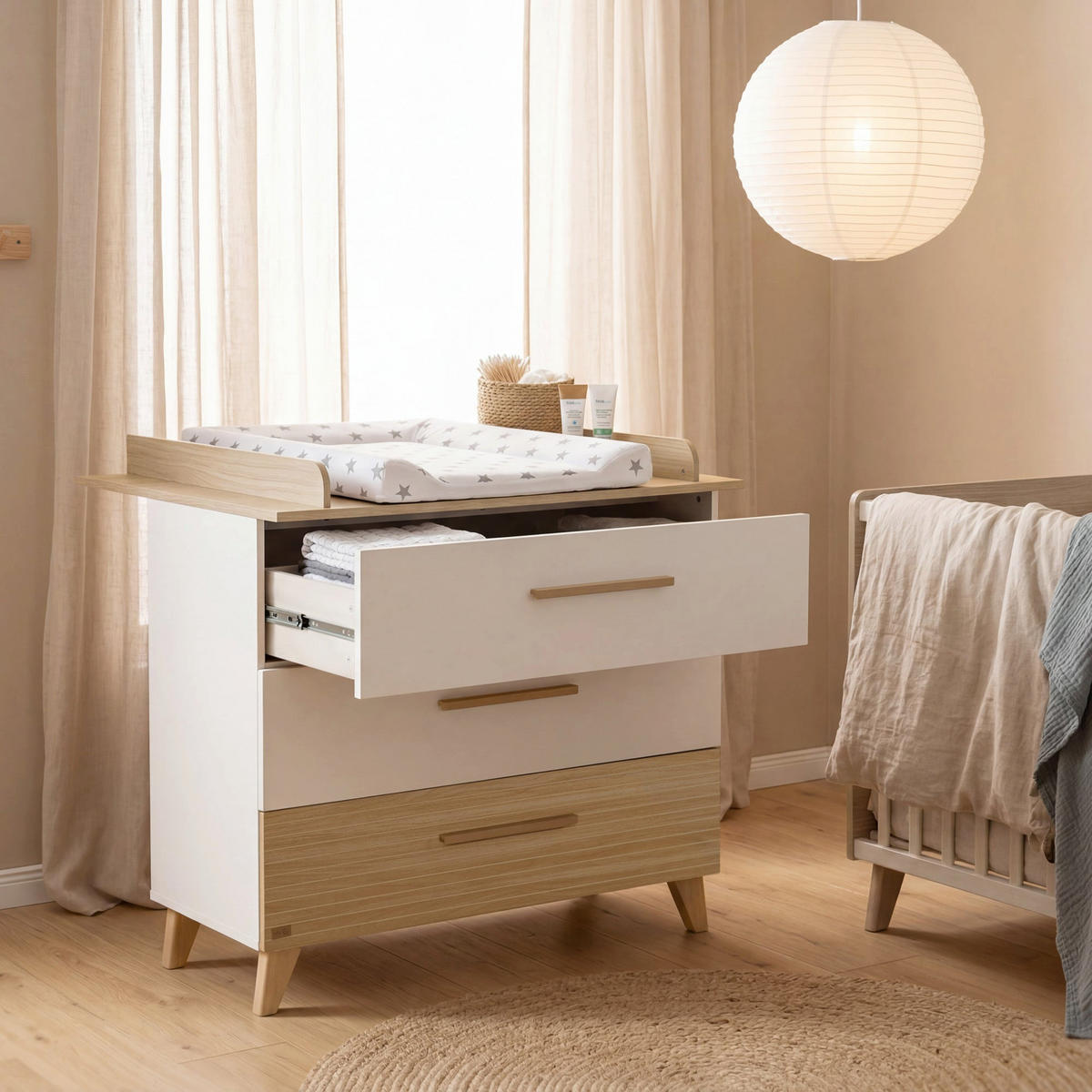 WICKELKOMMODE Theo - Eichefarben/Weiß, Holz/Holzwerkstoff (110/98/75cm) - Roba