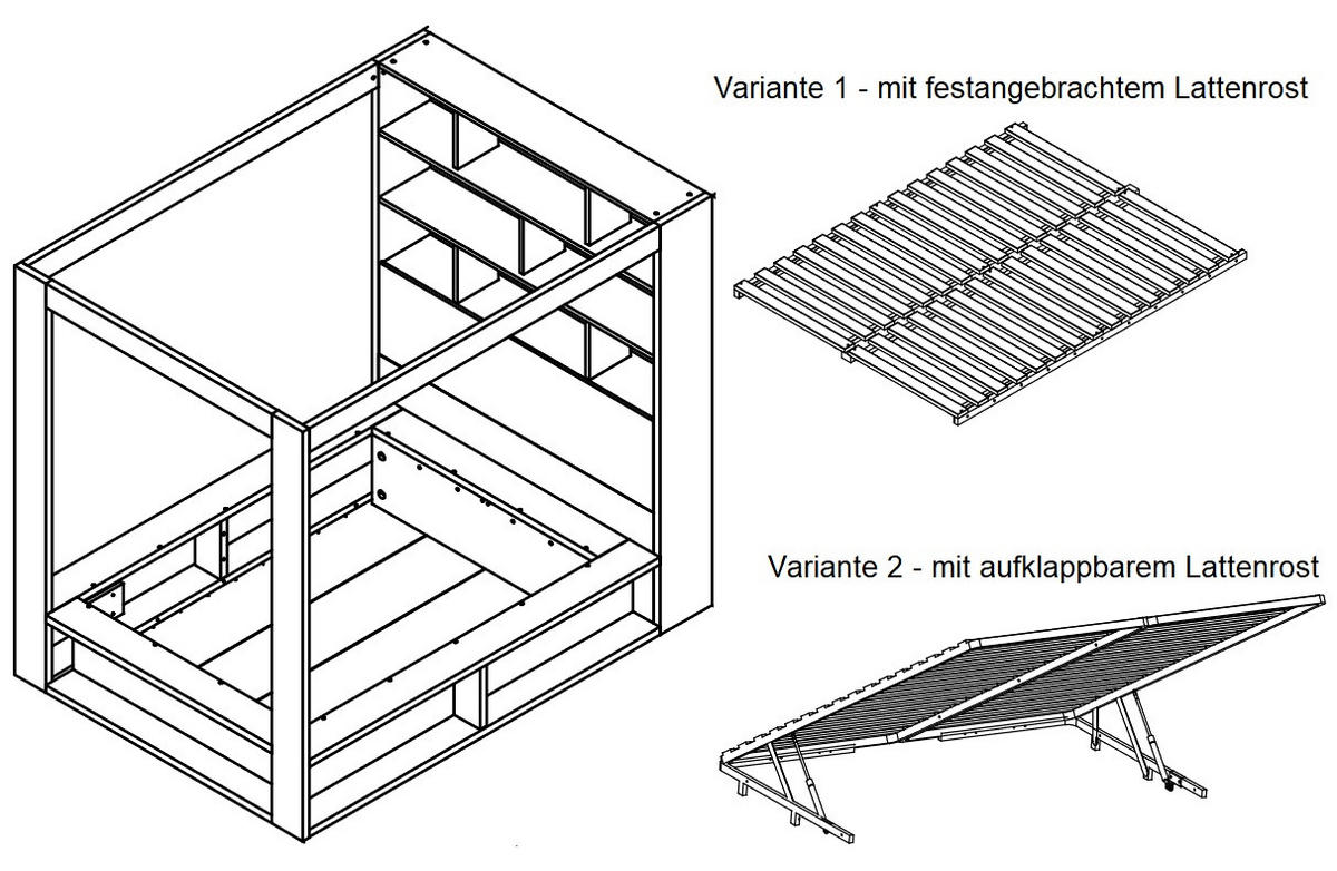 HIMMELBETT Calgary 160x200 mit aufklappbarem Lattenrost - weiß - Weiß, Holzwerkstoff (160/200cm) - QMM TraumMöbel