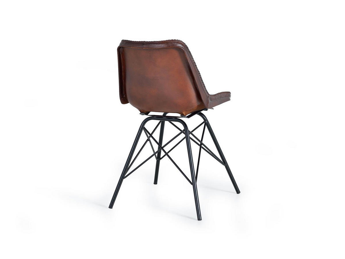 STUHL im Industriestil, gepolstert mit Naturleder - Braun, Fell (45/83/54cm) - Giner y Colomer