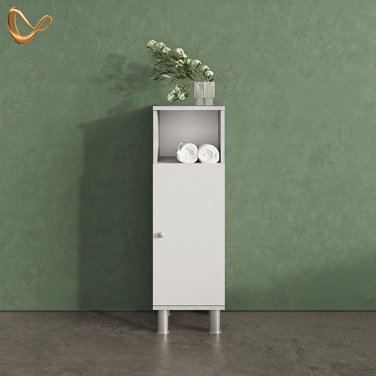 MIDISCHRANK Fucino Beton 30 x 95 cm - Grau, Holzwerkstoff (30/95/30cm) - Livinity®
