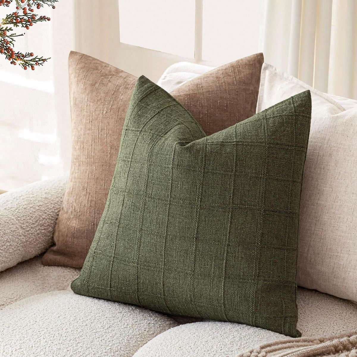 KISSENBEZUG – Füllung nicht enthalten – dunkelgrün – 45 x 45 cm – 2er-Set - Weiß, Textil (45/45cm)