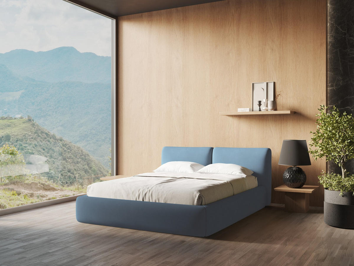 POLSTERBETT mit Bettkasten und Lattenrost 180x228 Blau - Blau/Blaugrau, Kunststoff/Textil (160/200cm) - Makamii