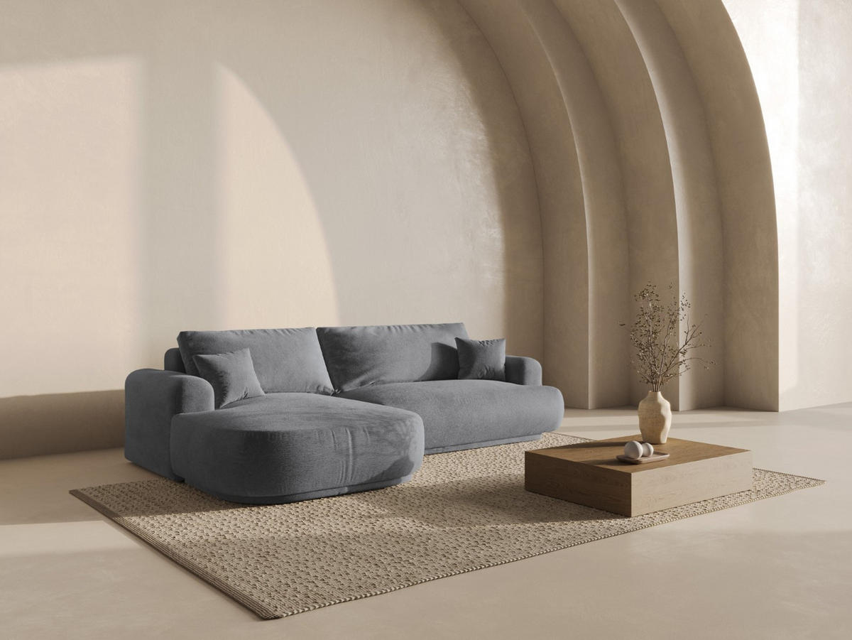 SCHLAFSOFA modular mit Bettkasten links Ella aus strukturiertem Stoff grau 5 Sitzplätze - Grau, Textil (174/271cm) - Micadoni
