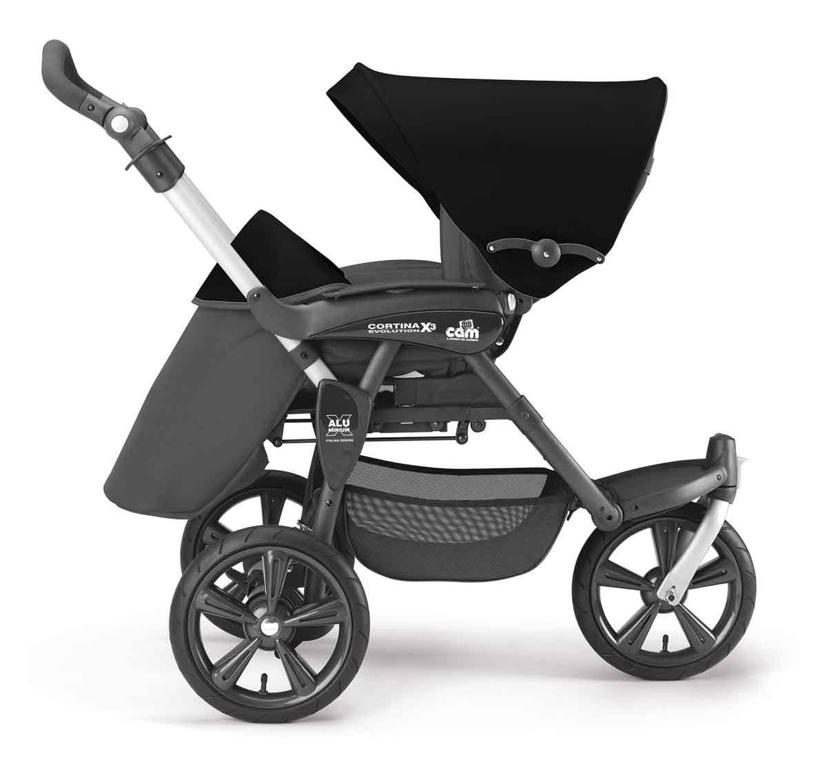 KOMBI-KINDERWAGEN 3-in-1 Cortina X3 tris inkl. Babyschale, Fusssack & Wickeltasche - Schwarz, Kunststoff (61/118/119cm) - Cam il Mondo del Bambino S.p.A.
