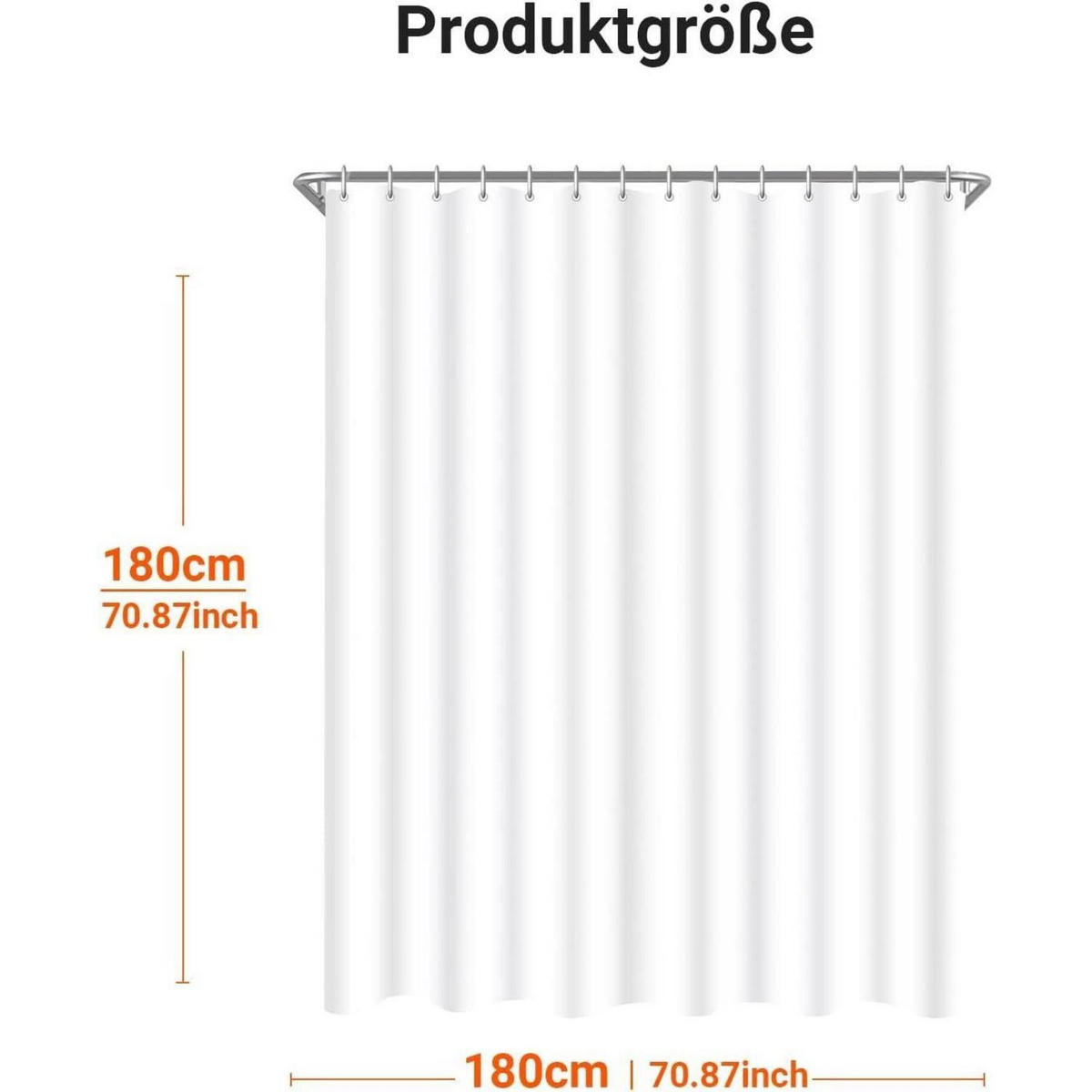 DUSCHVORHANG Reinweiß 180 x 180 cm Wasserabweisend Beschwerter Saum - Weiß, Textil (180/180cm)