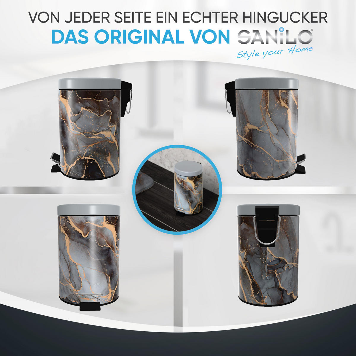 KOSMETIKEIMER Marmor Abstrakt - Goldfarben/Braun, Kunststoff/Metall (17/25/25cm) - Sanilo