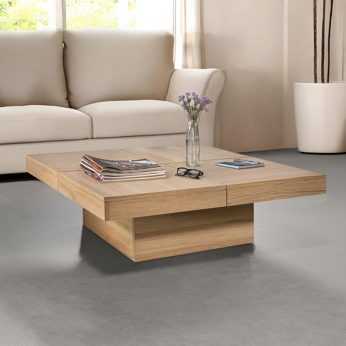 COUCHTISCH - Eiche teilmassiv - Eiche - Eichefarben, Eichenholz/Holz (90/90/30cm) - home24