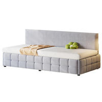 ČALÚNENÁ posteľ 90/200 cm svetlosivá zo zamatu s úložným priestorom a operadlom - svetlosivá, textil (90/200cm) - OKWISH