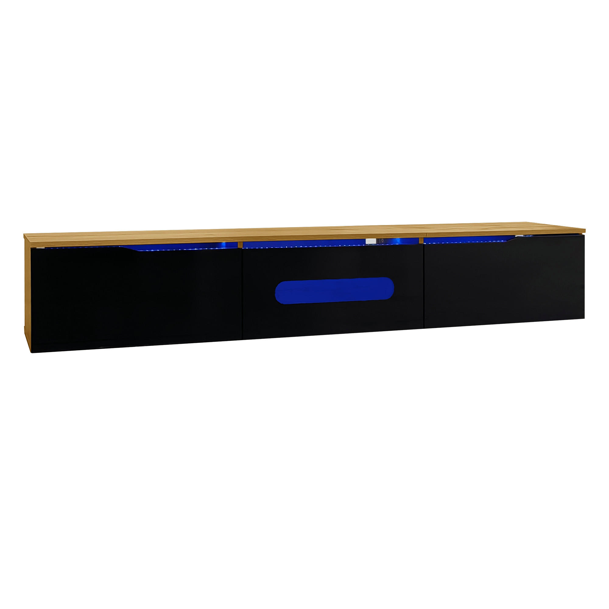 TV Lowboard LED 180 cm, 3 Türen, Schwarz Holz - Schwarz, Holz (180/30/35cm)