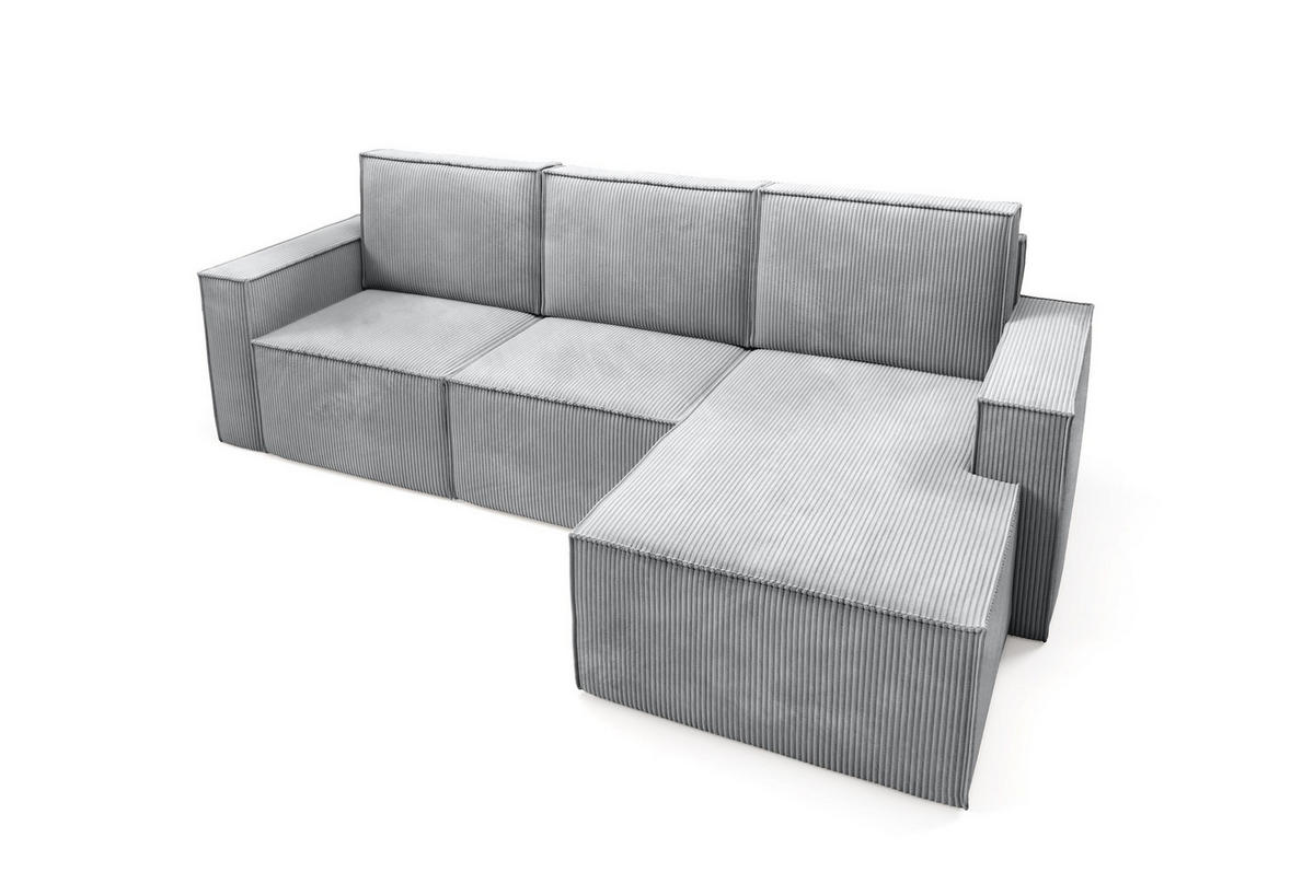 ECKSOFA Orto Hellgrau, Dreisitzer Kordecksofa rechte seite - Hellgrau, Holzwerkstoff/Textil (180/142cm) - Bettso