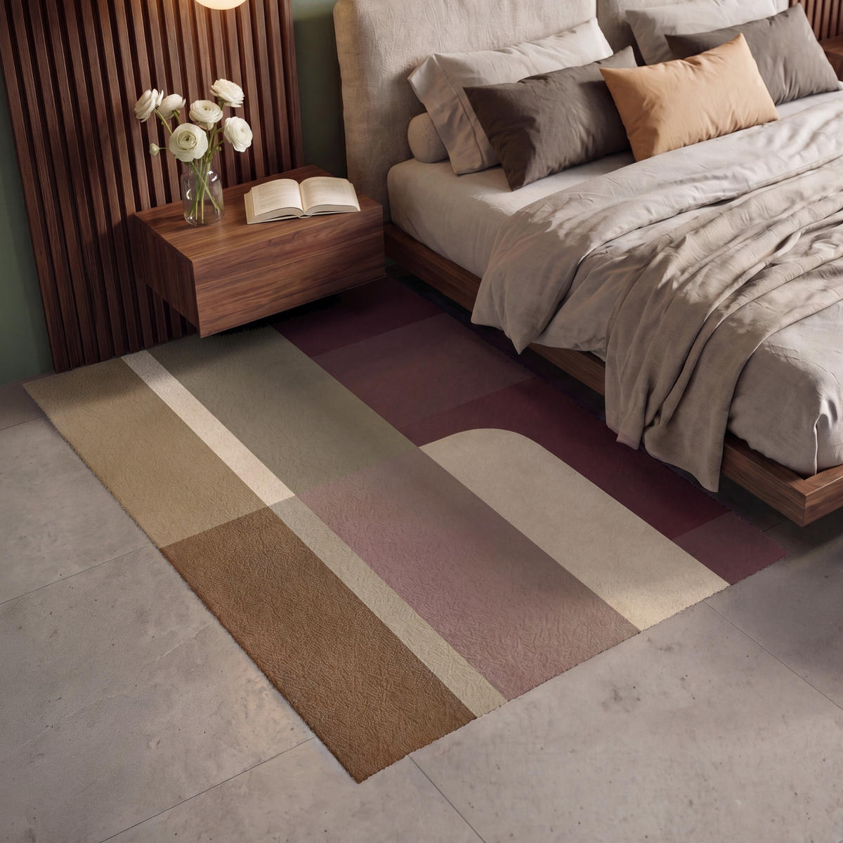 KOBERCE - Roviny - abstraktné - Bordeaux - línie - 140x200 cm - viacfarebná, textil/plast (140/0.4cm) - OnlyWow