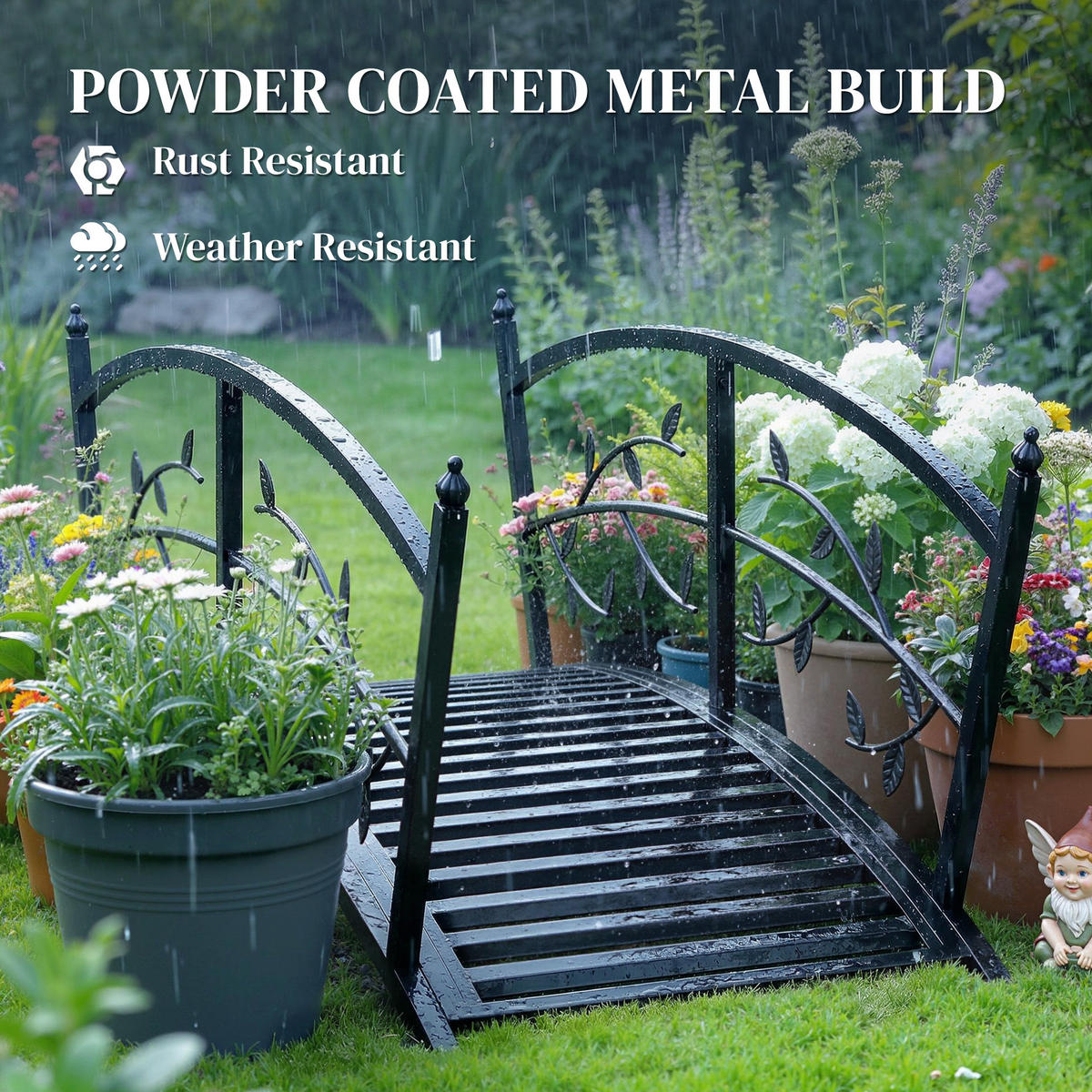 GARTENBRÜCKE Metall Schwarz - Schwarz, Metall (120/51/47cm) - Outsunny