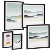 BILDER SET 5er Set - 50x50 cm & 20x30 cm & 40x60 cm Schwarzer Rahmen - Wellen – Japanische Kunstgrafik - Schwarz, Kunststoff (40/60cm) - TULUP