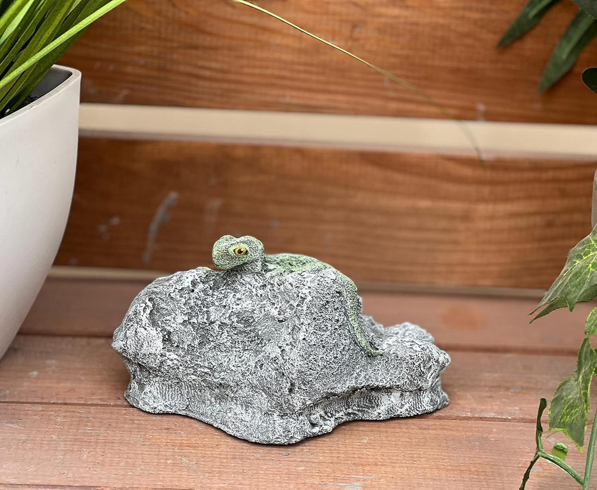 STEINFIGUR Gecko Eidechse auf Stein frostfest Steinguss - Grau, Stein (13/7/8cm) - stoneandstyle