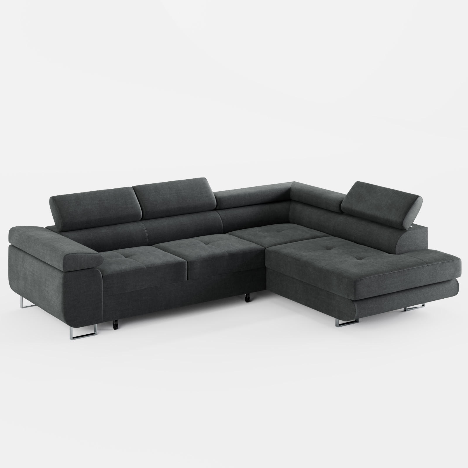 ECKSOFA VEMO EDGE Rechts Dunkelgrau Velour-Stoff mit Bettkasten und Schlaffunktion - Dunkelgrau, Textil (270/200cm) - Barchello