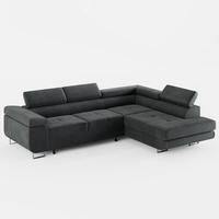ECKSOFA VEMO EDGE Rechts Dunkelgrau Velour-Stoff mit Bettkasten und Schlaffunktion - Dunkelgrau, Textil (270/200cm) - Barchello