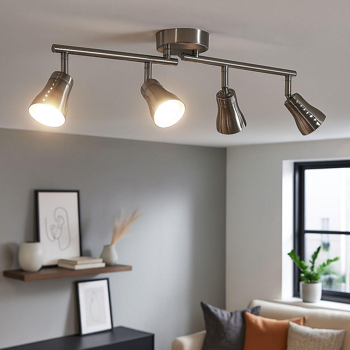 LED DECKENLEUCHTE GROSETTO Silber matt - Silberfarben, Metall (62.5/8/16cm) - Globo Lighting