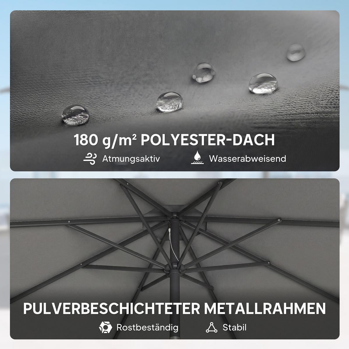 SONNENSCHIRM Metall Polyester Dunkelgrau - Dunkelgrau, Metall (295/295cm) - Outsunny