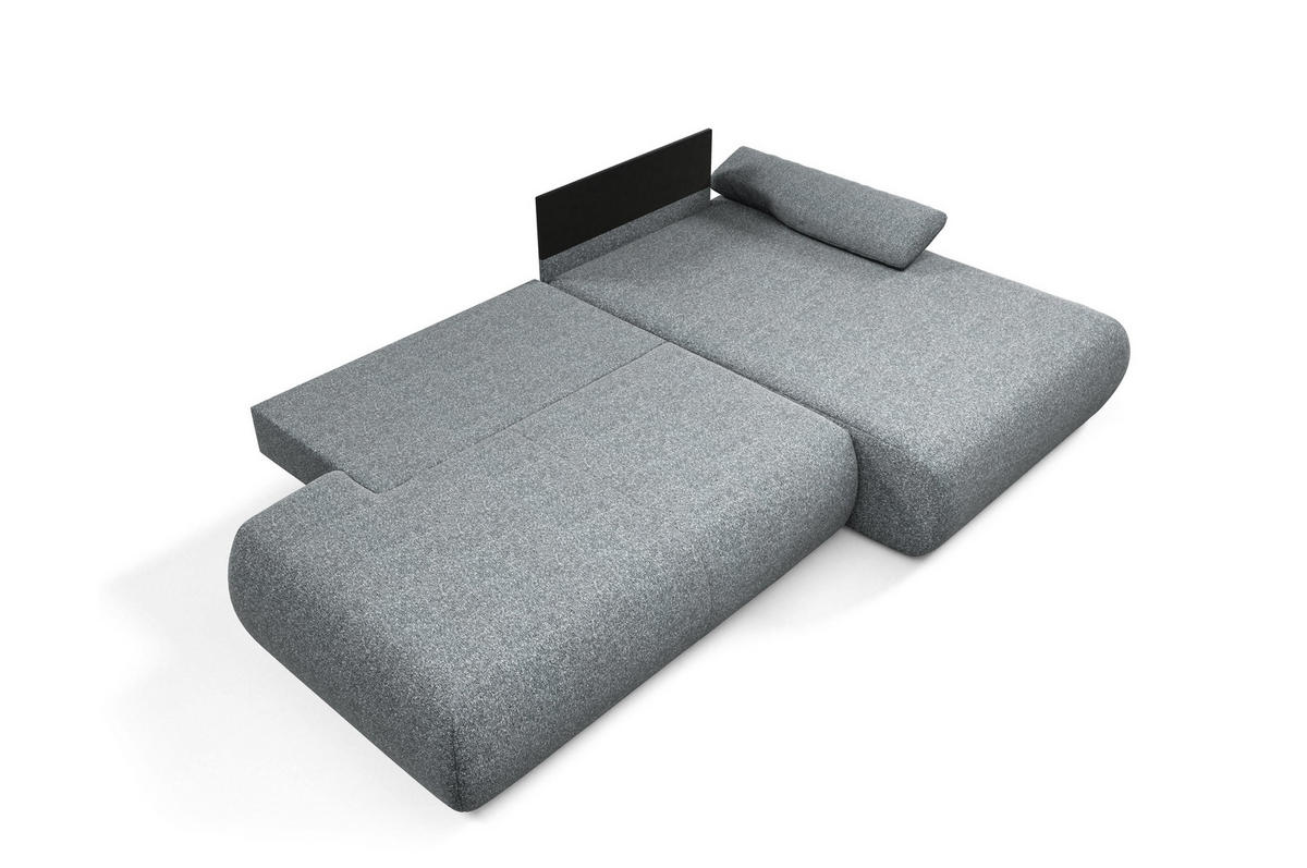 ECKSOFA DELTA R-S Grau Geflochtener Stoff mit Schlaffunktion - Grau, Holz (286/173.5cm) - MASSENO