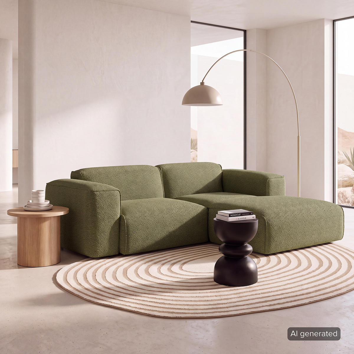 ECKSOFA mit XL-Longchair - Schwarz/Grün, Kunststoff/Textil (260/171cm) - home24