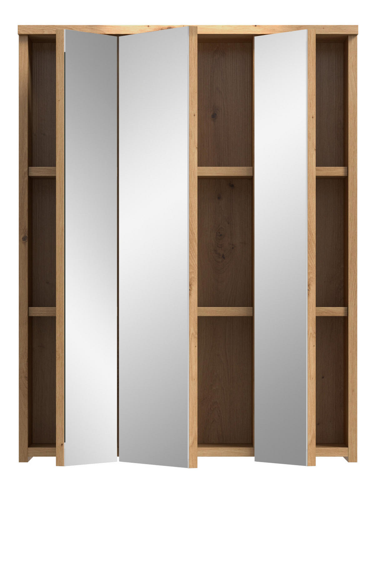 SPIEGELSCHRANK Eiche Artisan 60 x 77 cm, Badschrank 3-türig - Schwarz/Eiche Artisan, Glas/Holzwerkstoff (60/77/22cm) - Inn.Furn