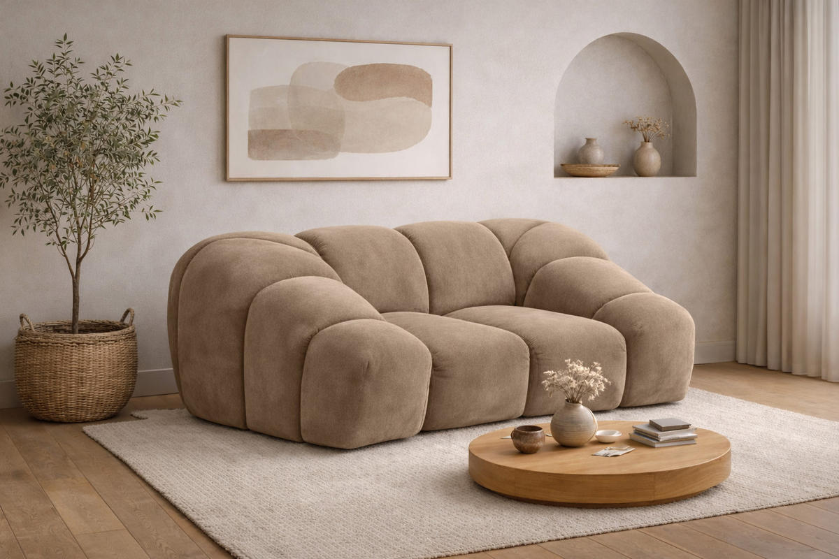 SESSEL modular, Veloursstoff Bluvel, Latte, CROISSANT - Hellbraun, Holz (168/72/115cm) - Kaiser Möbel
