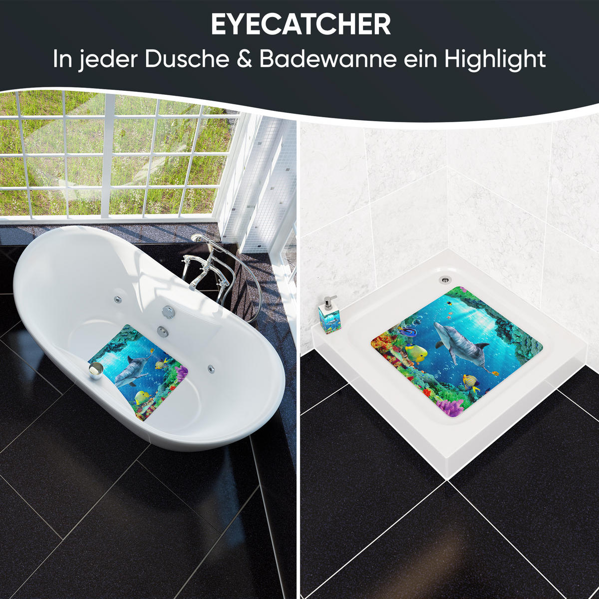 BADEMATTE Delphin Korallen - Blau, Kunststoff (53/53cm) - Sanilo