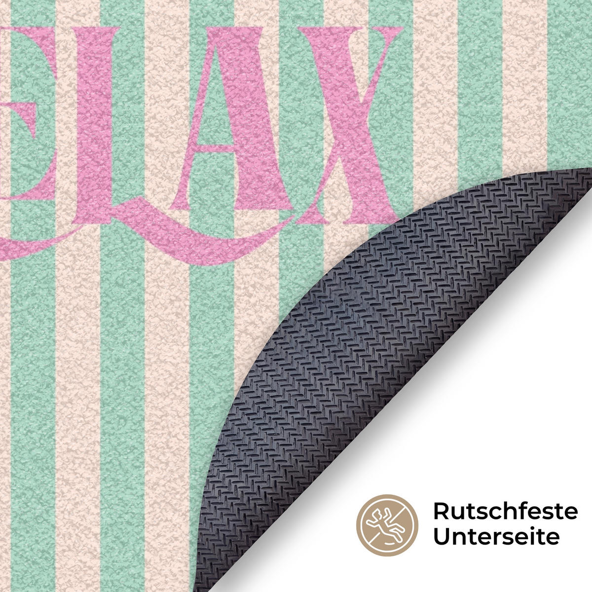 FUSSMATTE Rosa – Grün – Streifen – Entspannung 90x90 cm - Mintgrün, Kunststoff (90/0.4cm) - MuchoWow