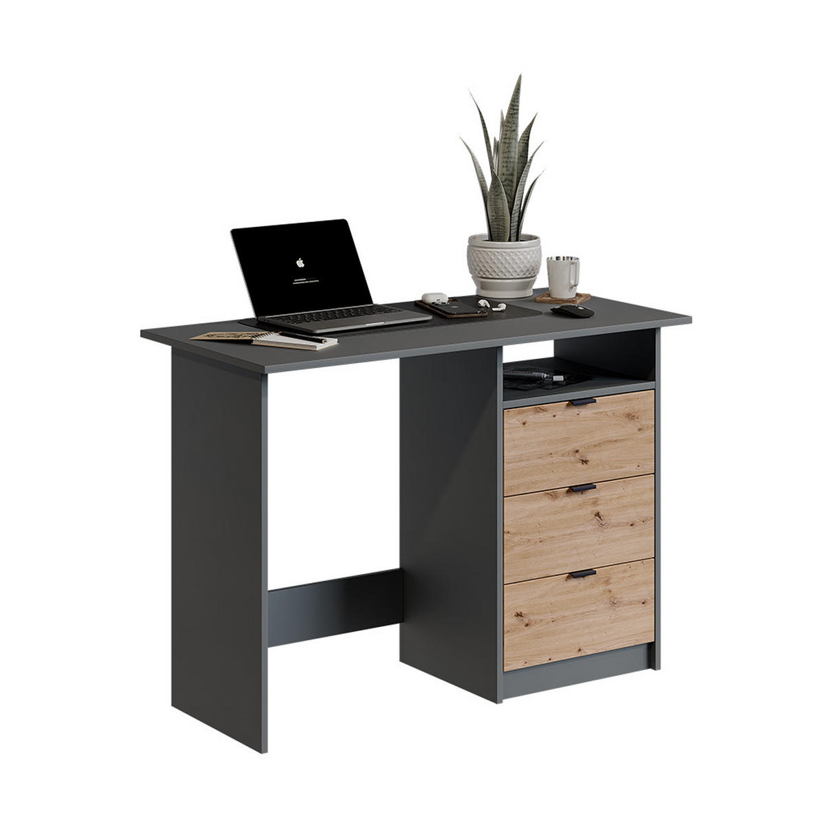 SCHREIBTISCH Meiko Anthrazit/Artisan 105 x 50 cm mit Schubladen - Anthrazit/Eiche Artisan, Holzwerkstoff (50/105/76.5cm) - Vicco