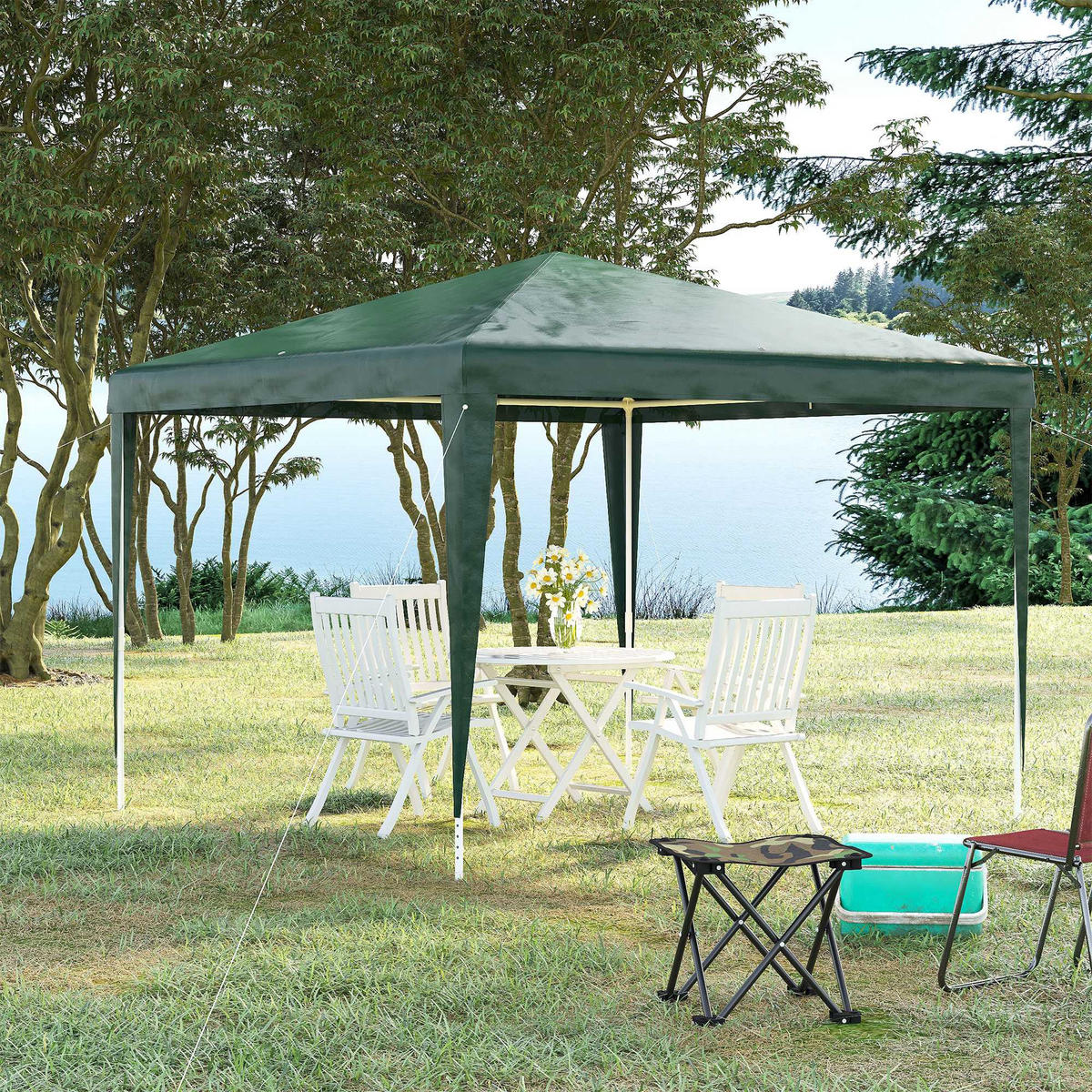 GARTENPAVILLON, Stahlrahmen mit Abflusslöchern, metallfarben - Dunkelgrün, Metall (15/17/112cm) - Vallsero