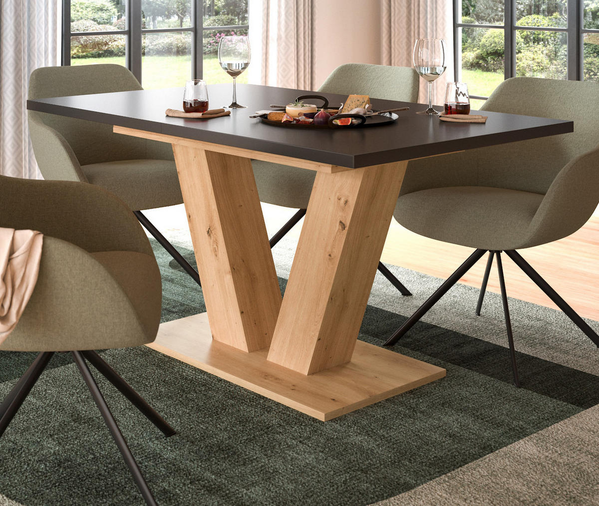 ESSTISCH grau, Eiche Artisan, Küchentisch ausziehbar 150 - 190 cm - Eiche Artisan/Grau, Holzwerkstoff/Metall (150/90/76cm) - Inn.Furn