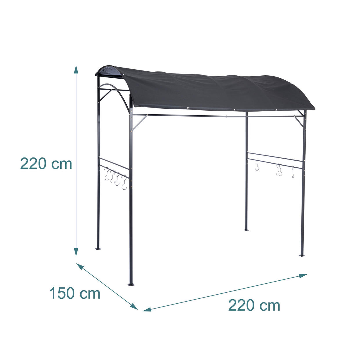 GRILL-PAVILLON - Anthrazit, Textil/Metall (220/220/150cm) - Relaxdays