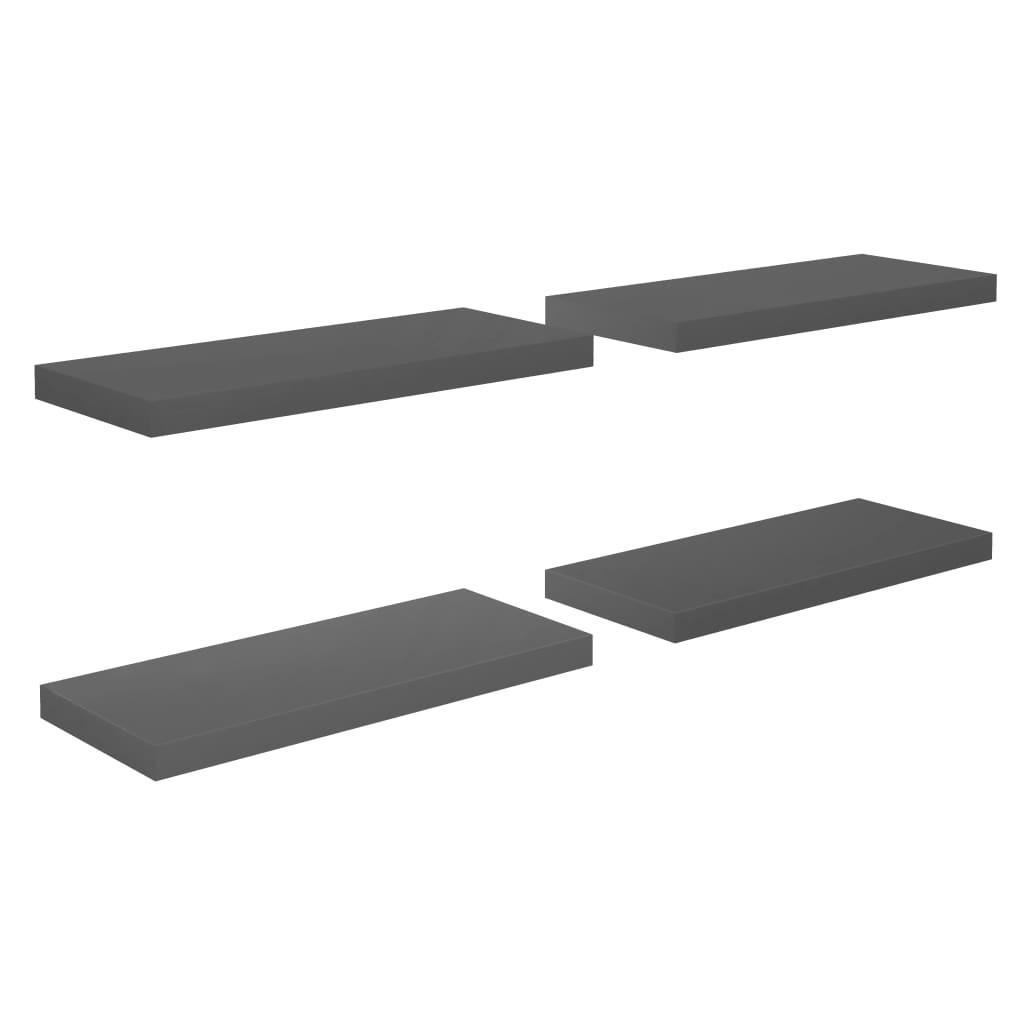 SCHWEBEREGALE 4 Stk. Hochglanz-Grau 60x23,5x3,8 cm MDF - Grau, Holzwerkstoff (23.5/3.8/23.5cm) - furnicato