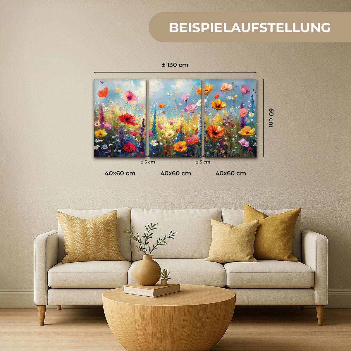 OBRAZ NA PLÁTNĚ 3dílná sada Květiny - Jaro - Barevné - Letní 120x60 cm - pomerančová, textil (120/60cm) - MuchoWow