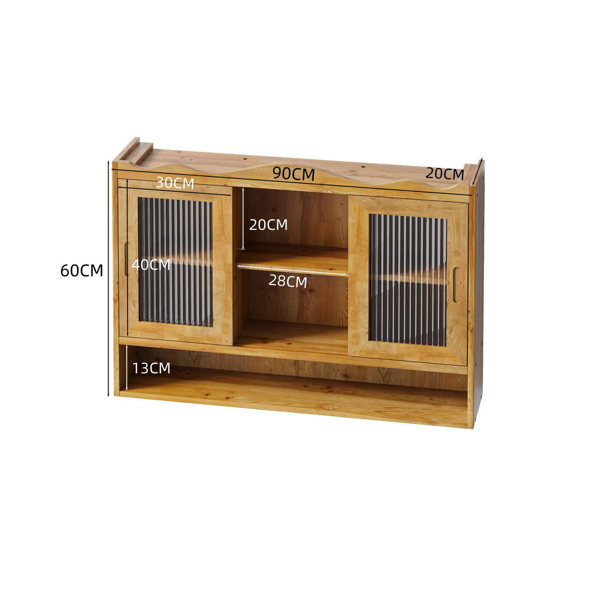 HÄNGESCHRANK 90/20/60 cm natur aus Massivholz und Glas mit Schiebetüren - Naturfarben, Glas (90/60/20cm) - OKWISH