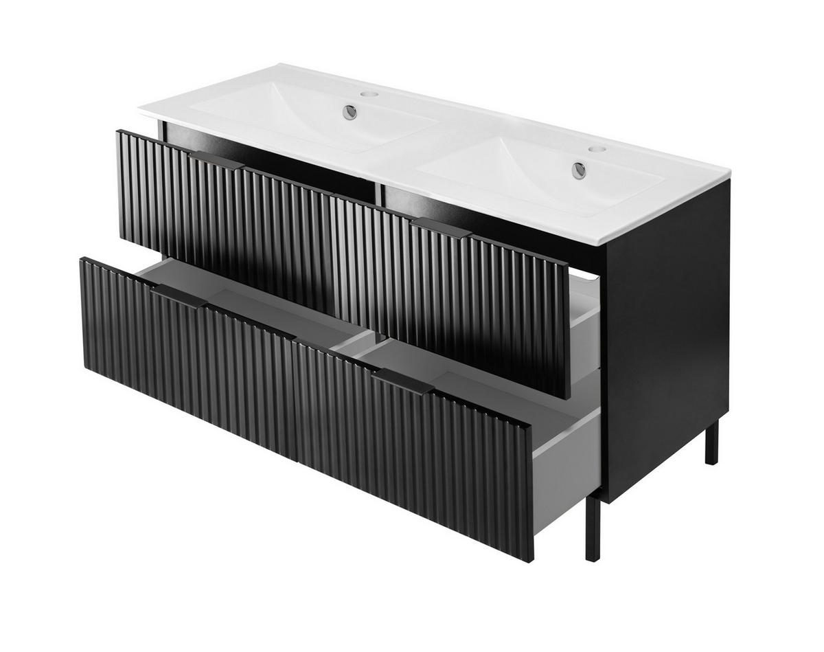 WASCHBECKUNTERSCHRANK, Schwarz, 120 (2 x 60) x 77 x 46 cm, schwarzer Griff, schwarze Beine, ohne Arbeitsplatte - Schwarz, Holzwerkstoff (120/77/46cm) - 3XE LIVING