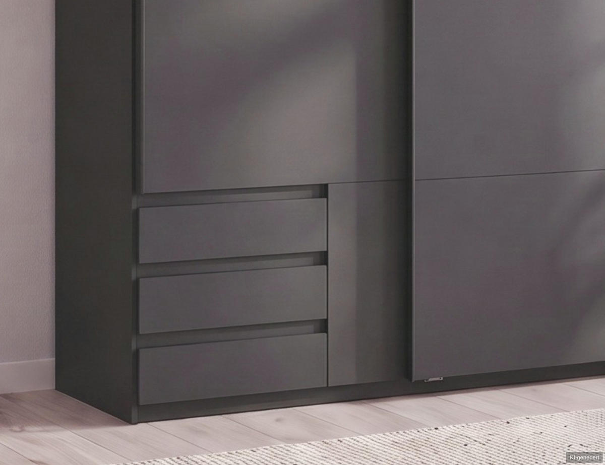 SCHWEBETÜRENSCHRANK 2-türig B135/H198/T65 cm, Kleiderschrank in Grafit mit sichtbaren Schubkästen / 22665 - Schwarz/Graphitfarben, Holz/Holzwerkstoff (135/198/65cm) - luma-home