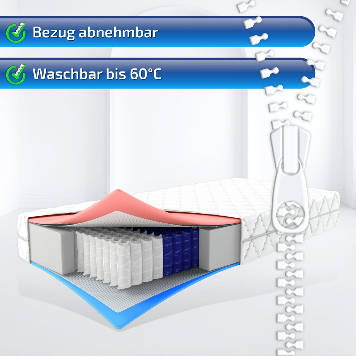 TASCHENFEDERKERNMATRATZE Berlin 100x200 cm 24 cm Hoch H3/H4 - Weiß, Textil (100/200cm)