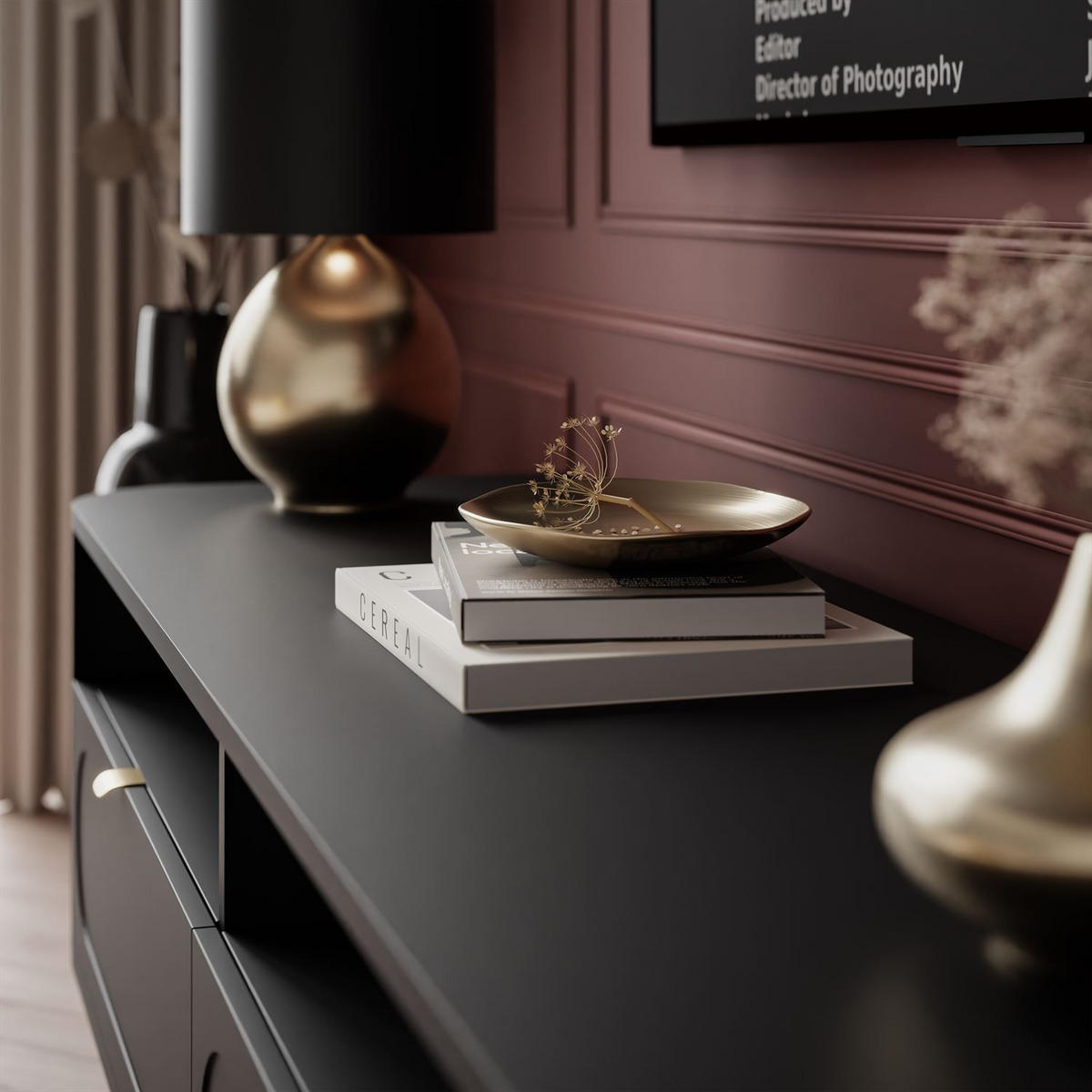 TV-SCHRANK SHADOW II 2S mit Schubladen - Schwarz, Holzwerkstoff (138/46/40cm) - Lookway