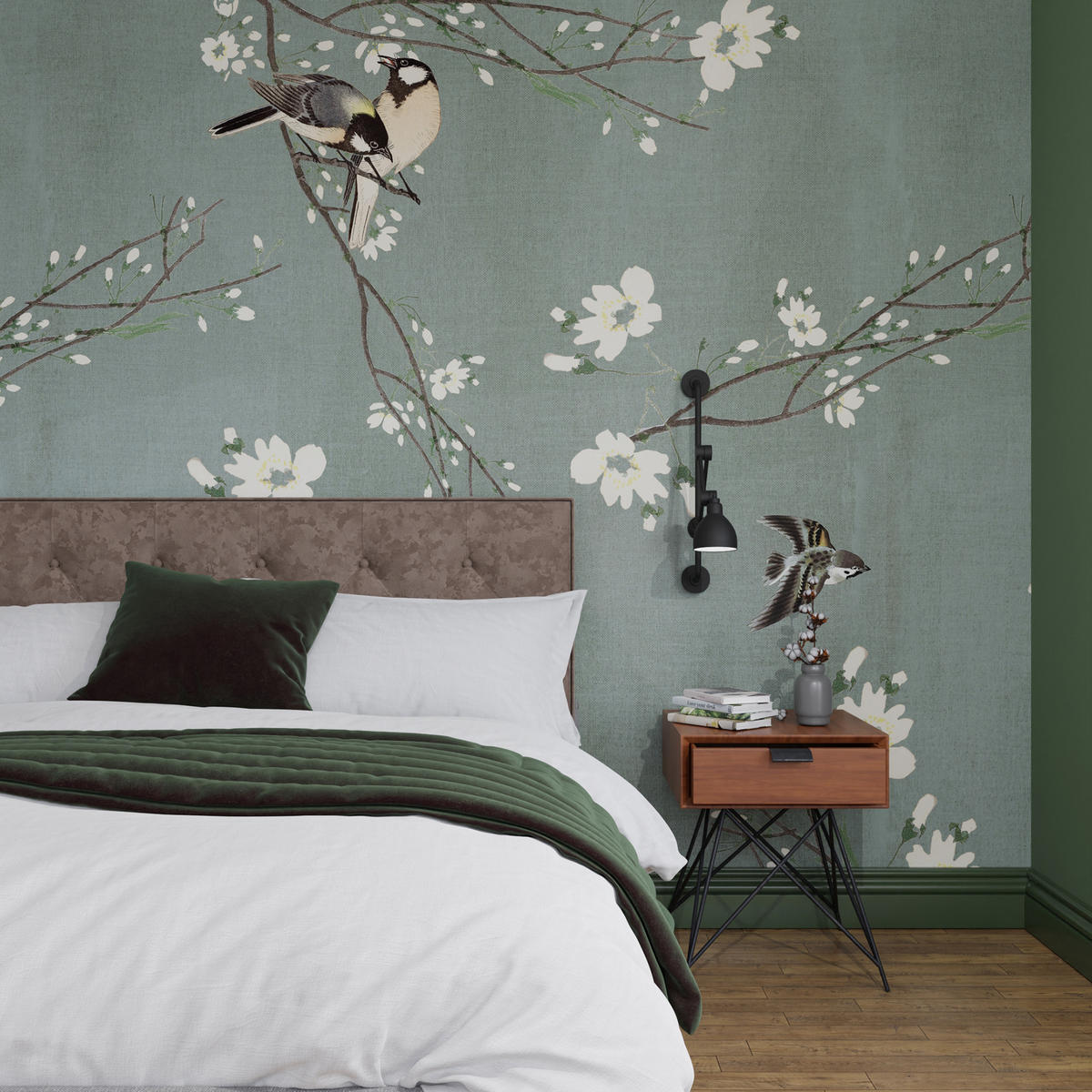 FOTOTAPETE Birds & Blossom - Blau, Papier/Kunststoff (280/0.1cm) - Art for the Home