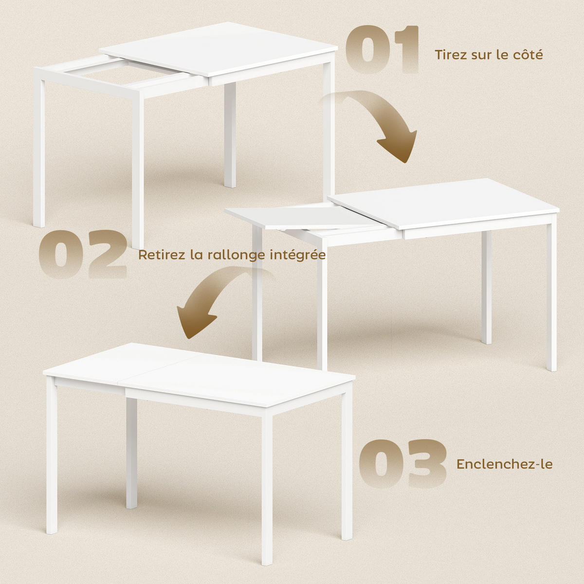 AUSZIEHTISCH Weiß Metallgestell 80-120/70/74 cm - Weiß, Holz (70/120/74cm) - PANGIVO