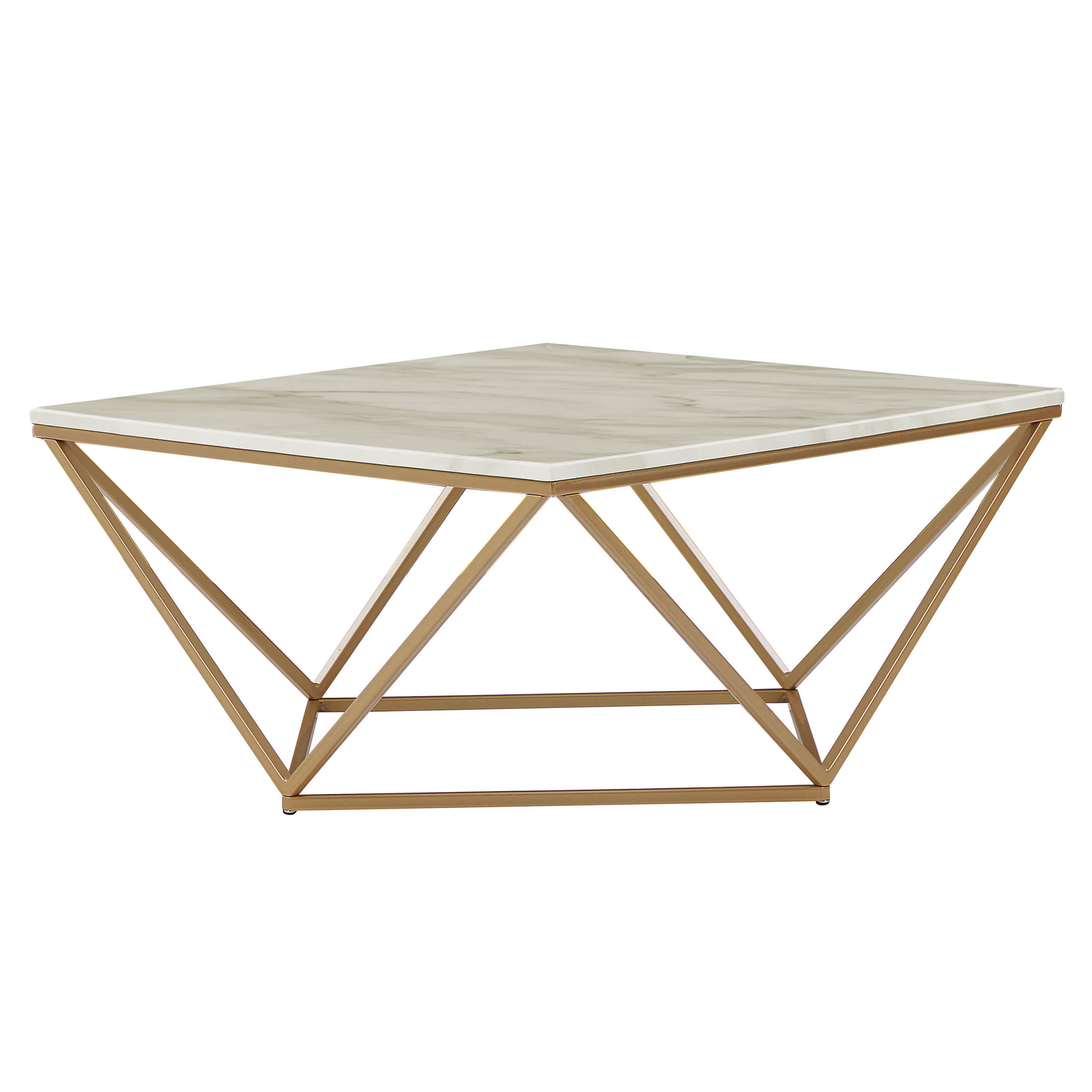 COUCHTISCH Marmor Optik beige/gold quadratisch 80/80 cm Malibu - Beige/Goldfarben, Holzwerkstoff (80/80/41cm) - Beliani