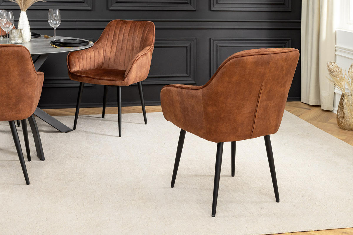 STUHL TURIN Samt Braun 85 cm - Cognac/Schwarz, Textil/Metall (60/84/61cm) - riess-ambiente