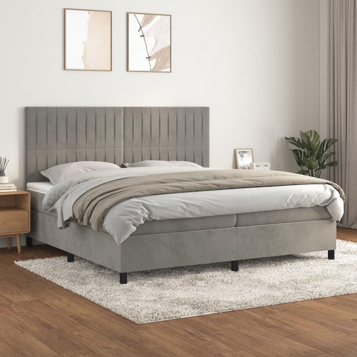 BOXSPRINGBETT Mit Matratze Hellgrau 200/200 Cm Samt - Grau, Textil (200/200cm) - vidaXL