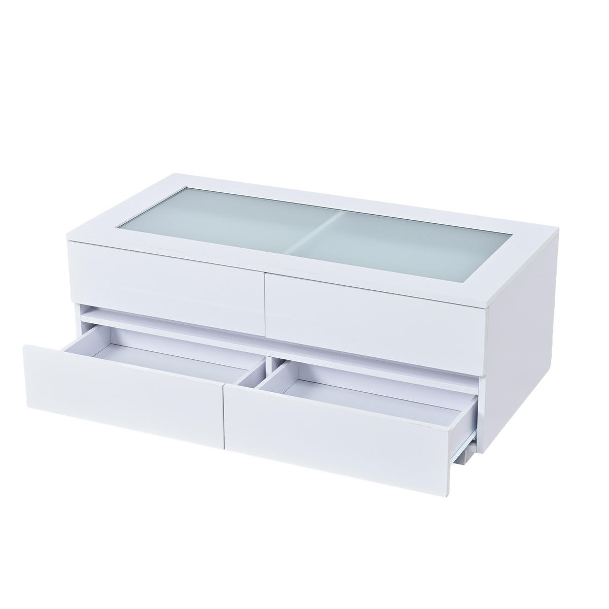 COUCHTISCH Weiß mit gehärtetem Glas, Hochglanz‑Schubladen und LED‑Beleuchtung 100 × 50 × 40 cm - Weiß, Holzwerkstoff (50/100/40cm) - Luhomfu