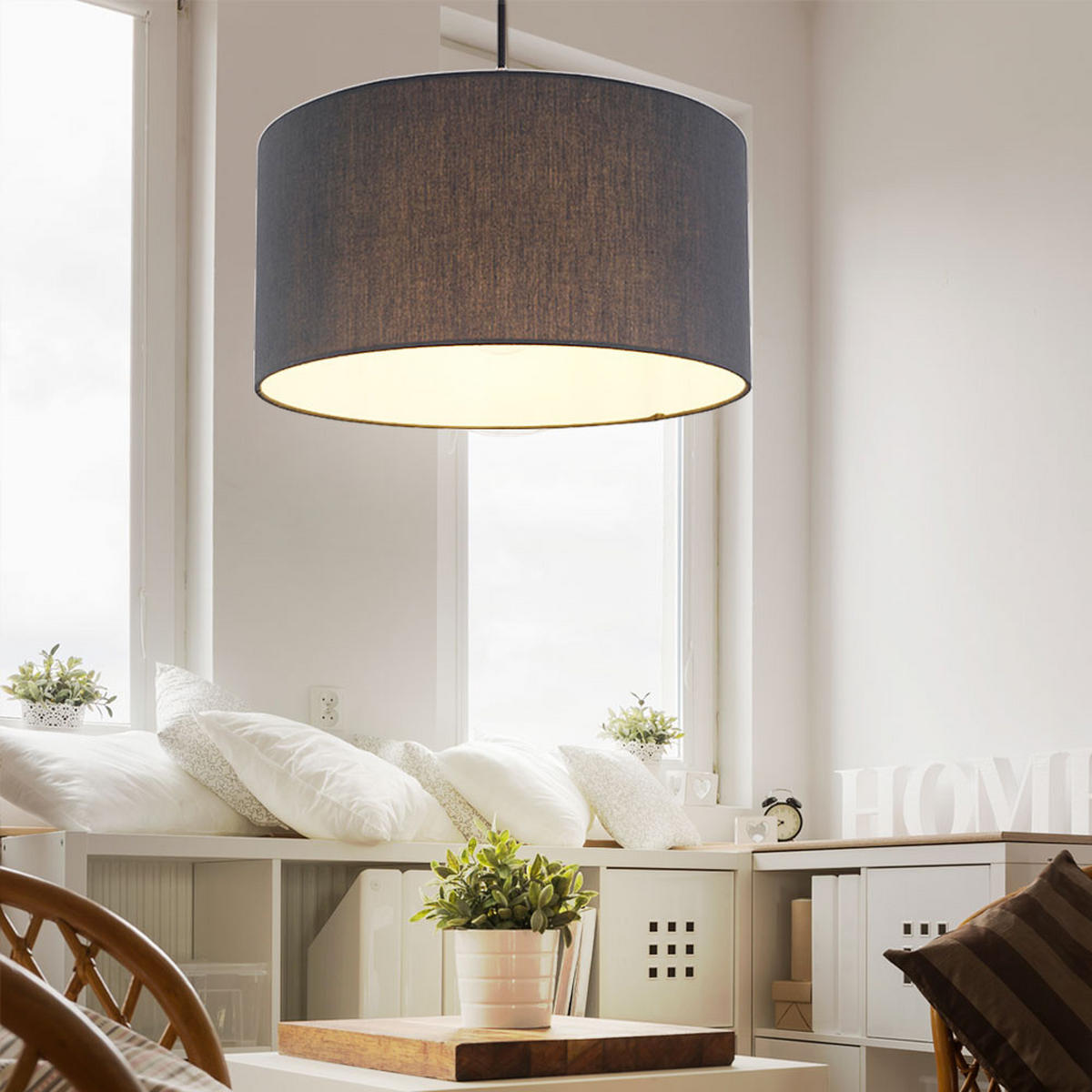 LED HÄNGELEUCHTE Textil Anthrazit Silber - Anthrazit, Metall (40/40/140cm) - Globo Lighting