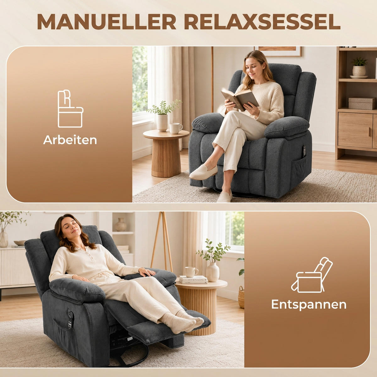 RELAXSESSEL Polyester Schaumstoff Grau - Schwarz/Grau, Textil/Metall (92/102/92cm) - HOMCOM
