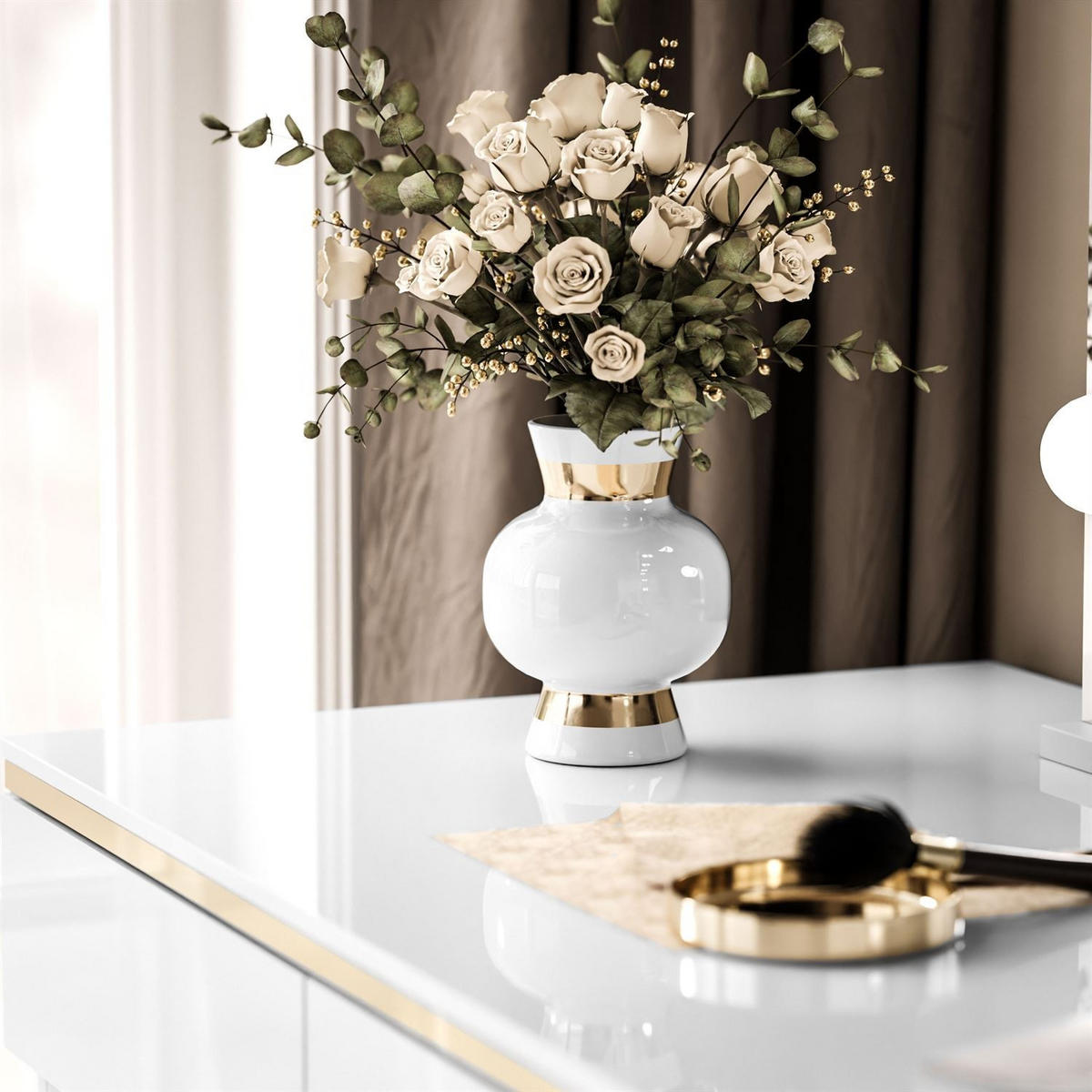 SCHMINKTISCH AURORA DOUBLE GOLD, weiß glänzend - Goldfarben/Weiß, Holzwerkstoff (156.8/79.2/55cm) - Lookway